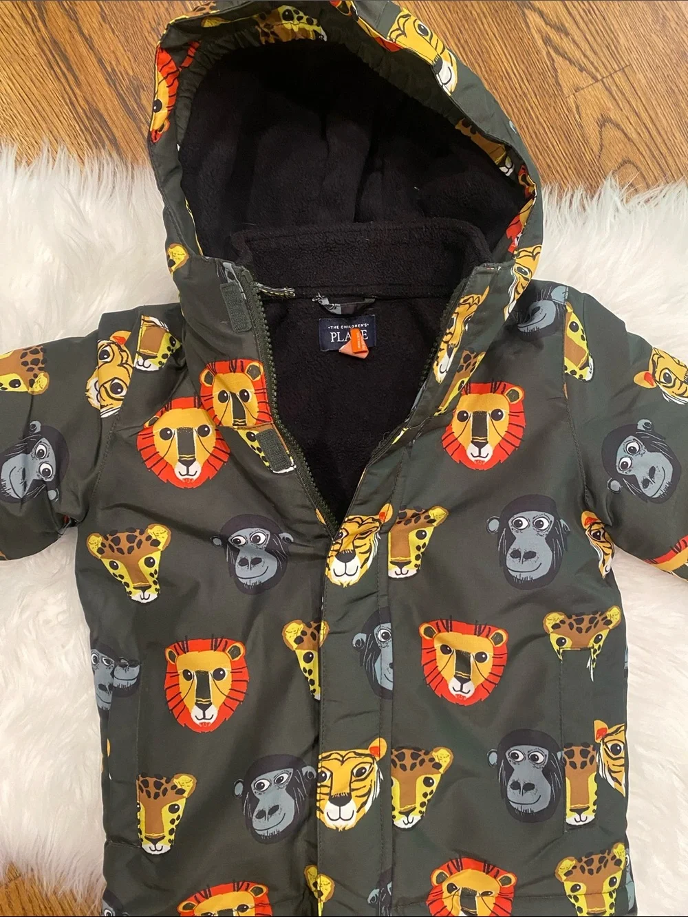 3 in 1 The Children's Place Olive Green Animal Face Puffer Jacket 3T